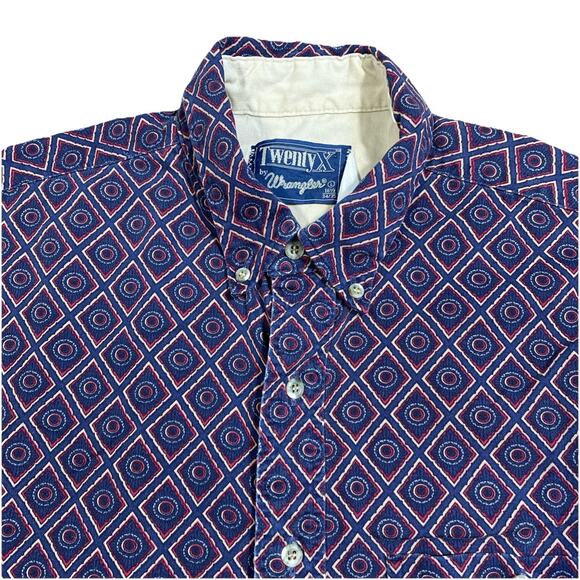 Wrangler Twenty X Button Down Shirt Men L 16.5 34/35 Diamond Print Western Rodeo - Picture 1 of 8